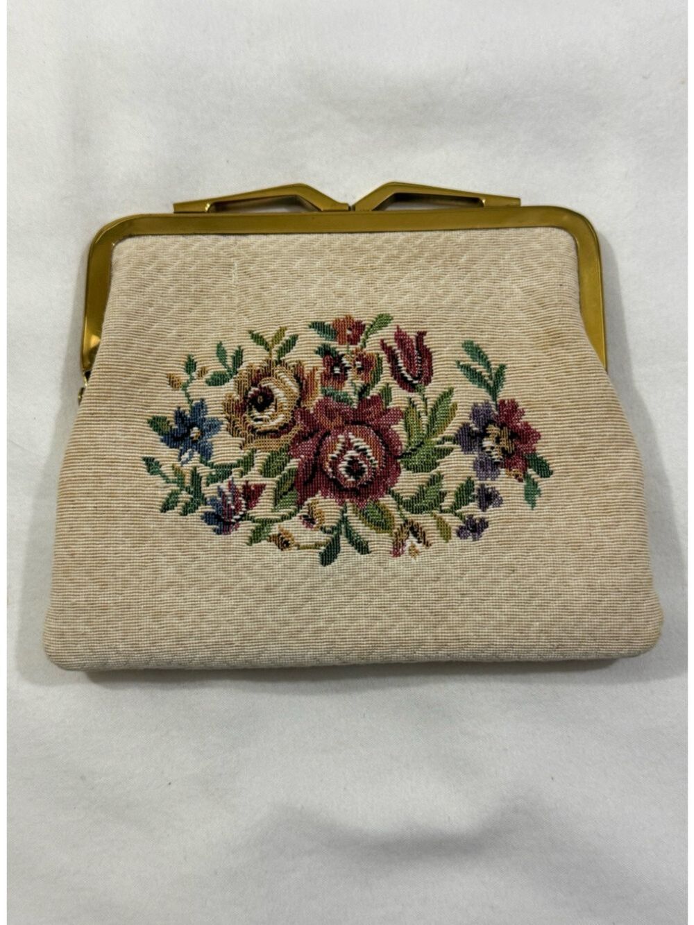 Vintage Neiman Marcus West Germany Floral Tapestry Kiss Lock Coin Purse